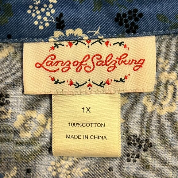 Lanz of Salzburg Blue Floral Women's Dress XL Vintage - Picture 3 of 3